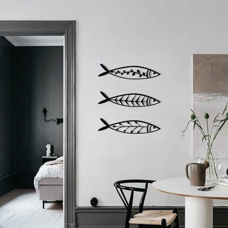 Élégant accessoire mural décoratif en métal (3 pièces), noir, 12,6 po x 3,1 po | 100% métal durable, épaisseur: 0,05 pouce | Parfait pour la décoration intérieure, l'esthétique moderne et l'exposition d'art mural unique
