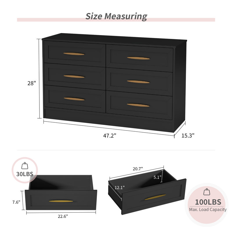 Commode double 6 tiroirs Aylissa, Noir