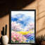 Reproduction d'art encadrée noire à l'aquarelle d'une mer de fleurs au printemps-1985330722