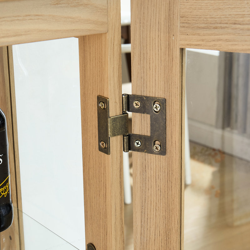 Élégante armoire en verre avec 2 portes, 1 tiroir, des tablettes réglables et une texture chêne style Curio 3, Chêne