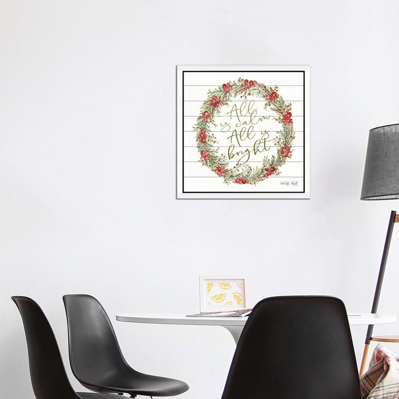 All Is Calm Berry Wreath by Cindy Jacobs - Floater Frame Print on Canvas, 45.72 cm H x 45.72 cm W, White