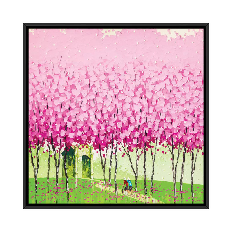 « joie », peinture sur toile, H 18 po x l 18 po x P 1,5 po, Toile avec cadre noir, Pas de tapis