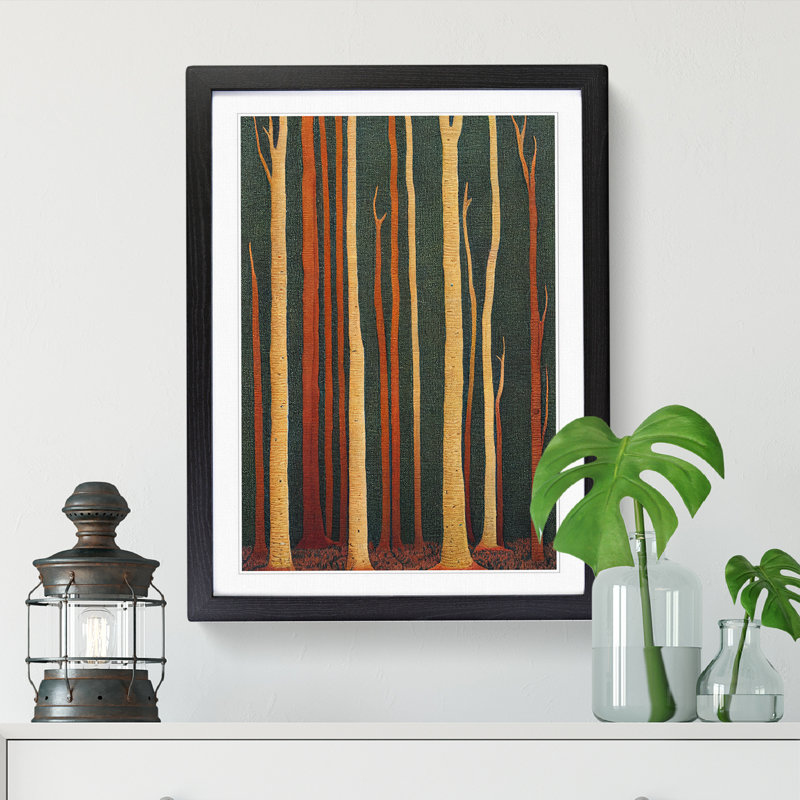 FRM-V0523-994X Forest Embroidery Style Vol.1 - Single Picture Frame Print, Black Framed, 64cm H x 46cm W x 2cm D