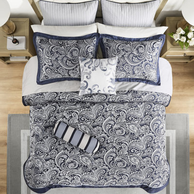Très grand édredon bleu marine 12 pièces. Draps en coton. Lit à motif cachemire fascinant 12 très grand Comprend une collection attrayante