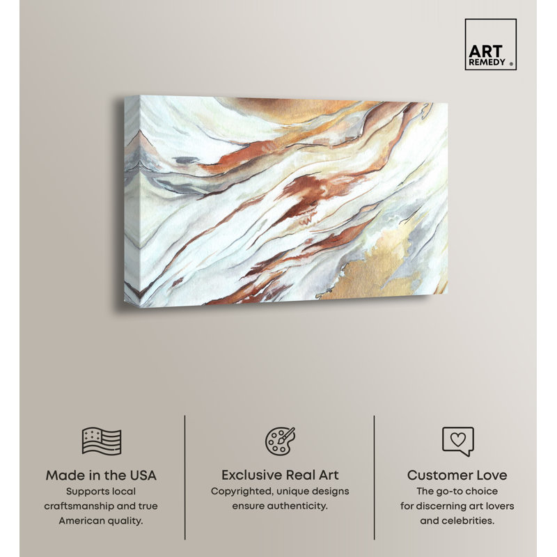 Gold Splashes Abstract Canvas Wall Art in Wooden Frame