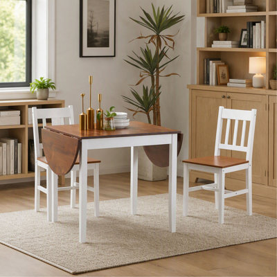 55" Solid Wood Drop Leaf Dining Table, Folding Kitchen Table for Small Spaces, Brown