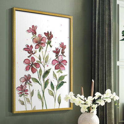 Aquarelle sur tiges florales II, reproduction encadrée - bois massif
