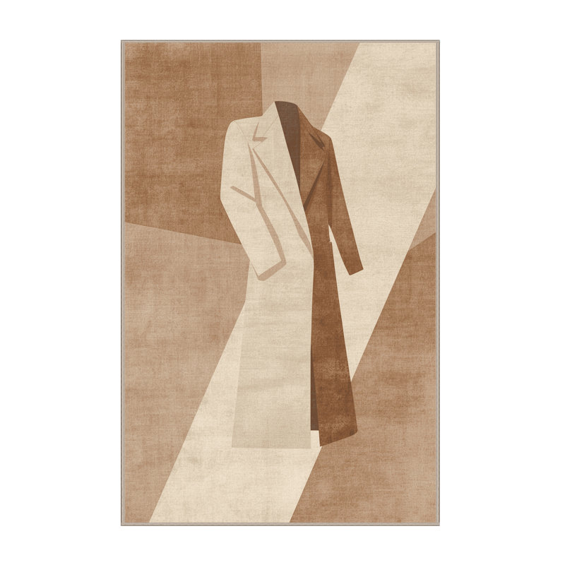 Tapis traditionnel beige lavable à la machine de couleur unie - reliure beige, 7x9