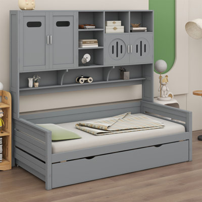 Wooden Daybed With Trundle, And All-In-One Cabinet And Shelf