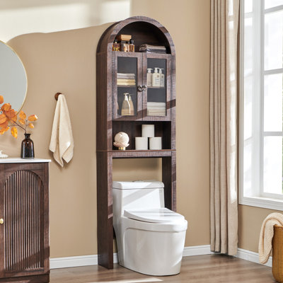 Ahart Arched Freestanding Over The Toilet Storage Cabinet with Acrylic Doors, Modern 77"H Over Toilet Bathroom Organizer Shelf with Adjustable Shelf
