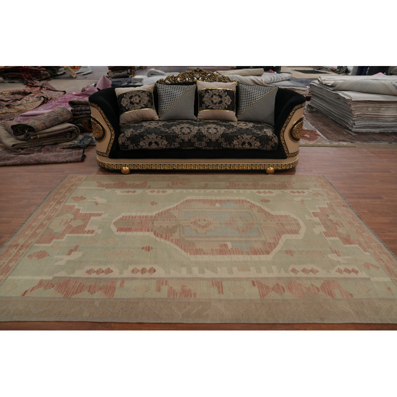 Tapis à motif géométrique tissé à plat 7 x 10