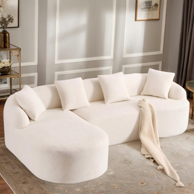 Eyisean 98.8" Chenille Modular Sectional Sofa with Chaise Lounge, Modern Curved Cloud Boneless Couch with 4 Throw Pillows, Wide Seat, No Assembly, L-Shape 4-Seater Compression Sofa for Living Room, Apartment, Modular Sectional Couch, Chaise Lounge Sofa