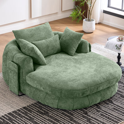 72.6" Green Chenille Oversized Chaise Lounge Sofa Bed, No Assembly, Deep Seat & Side Pocket