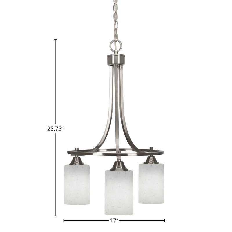 Lustre 3 lumières avec verre mousseline blanc 4 po Brisilda Paramount, Nickel brossé