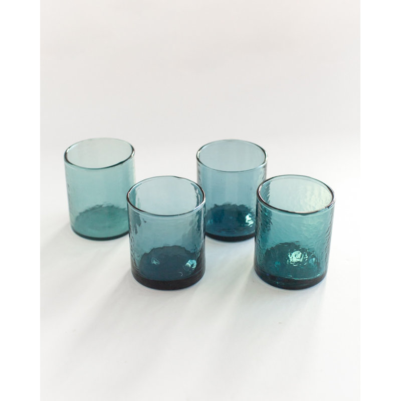 Petits verres recyclés martelés S / 4 - ambre, Bleu