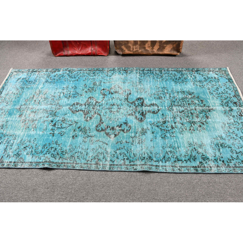 Tapis turc bleu surteint fait à la main pour le salon et le couloir, idéal comme tapis de sol
