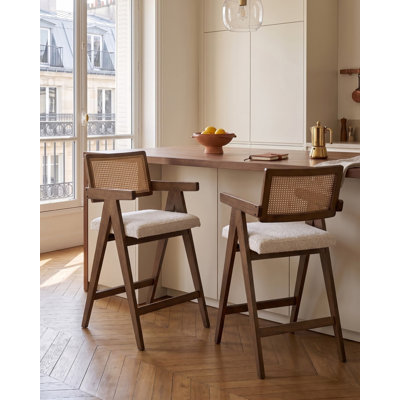 Upholstered Counter Stool with Solid Wood Frame