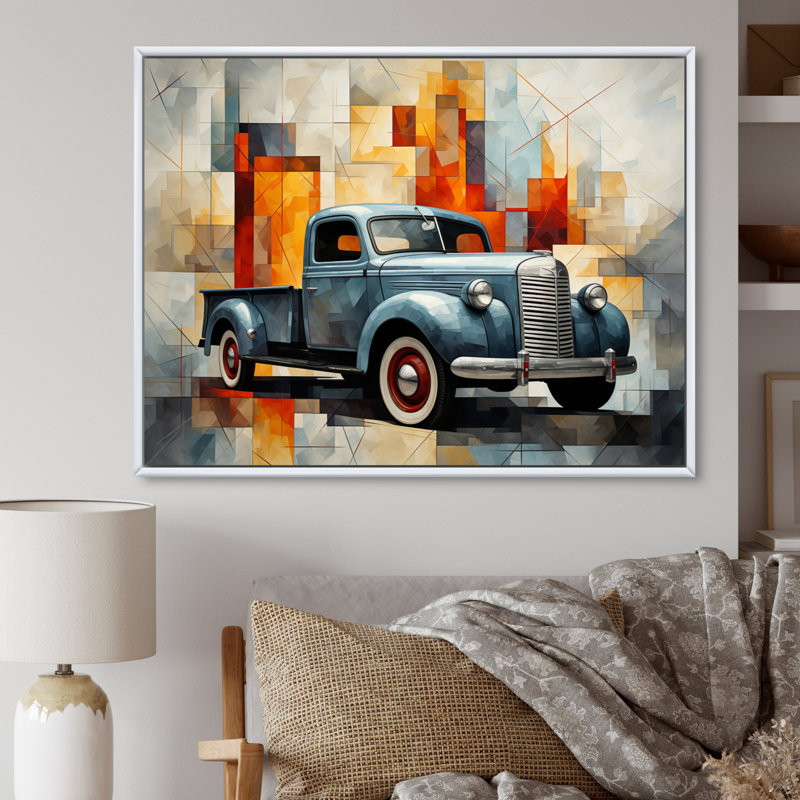 Pickup Truck Geometric Abstraction I - Transportation Canvas Art Print, H 12 po x l 20 po x P 1 po, Cadre flottant blanc