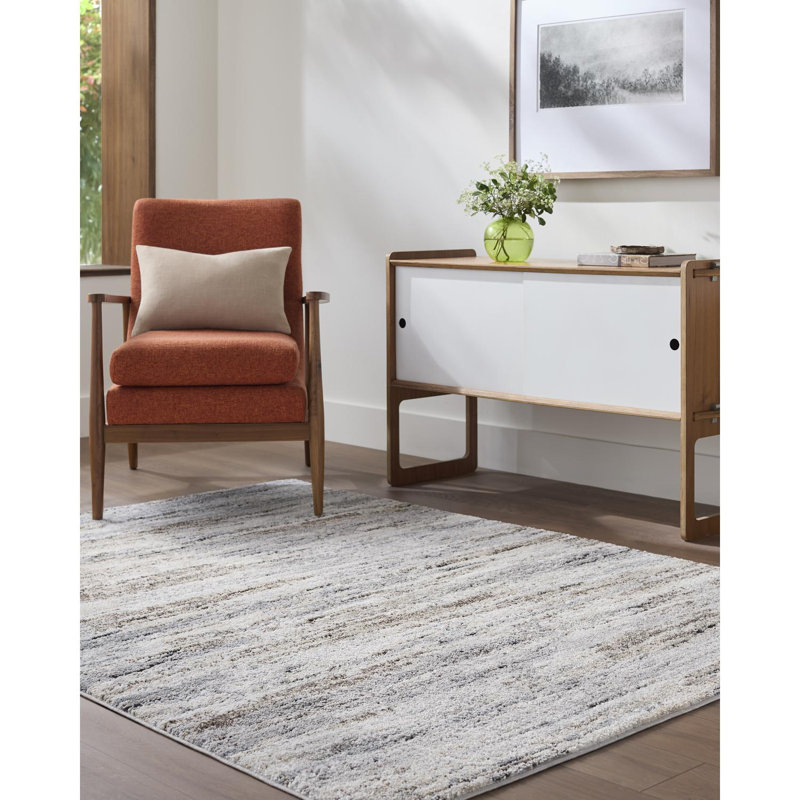Tapis rectangulaire en plastique tissé à la machine en polyester / polypropylène beige / blanc / gris Andorra Plus