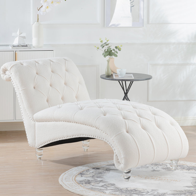 Upholstered Chaise Lounge, White 100% Polyester
