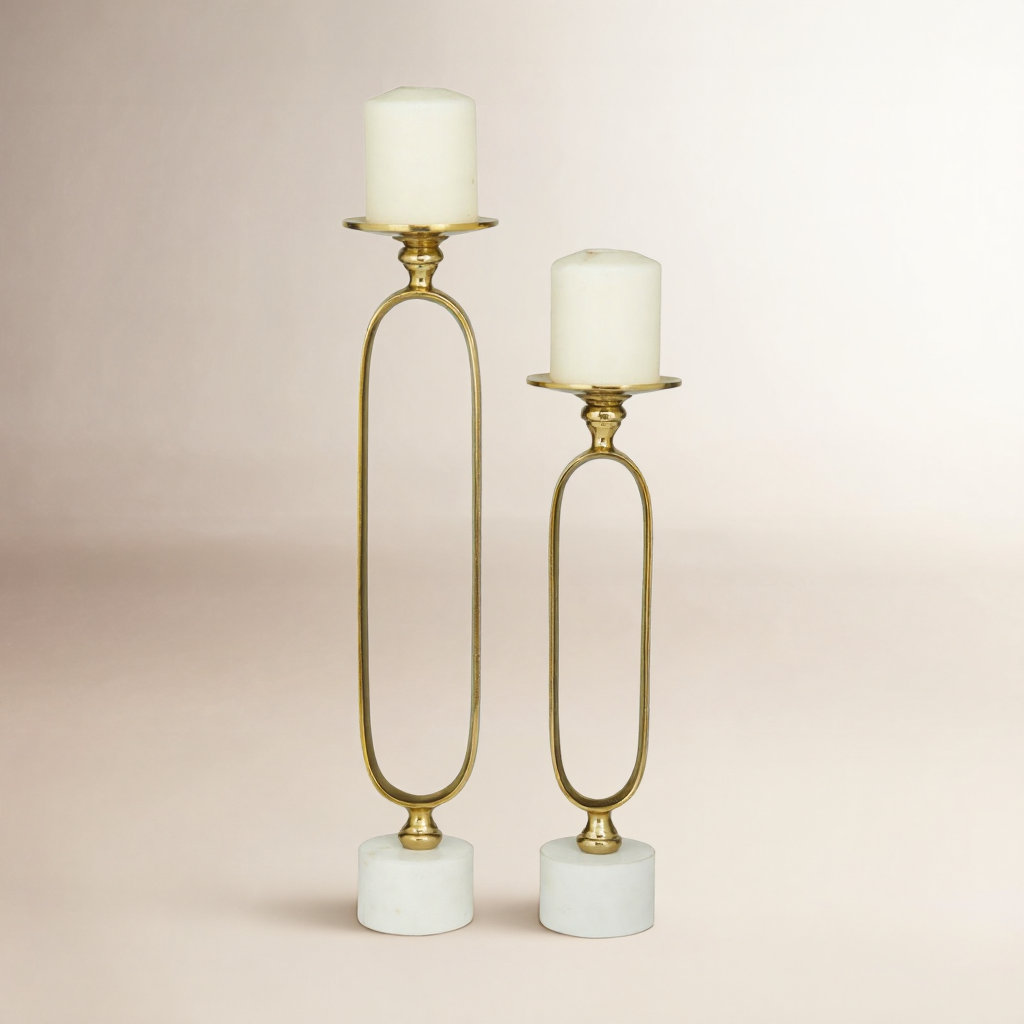 2-Piece Genuine Marble Candlestick Set, Gold