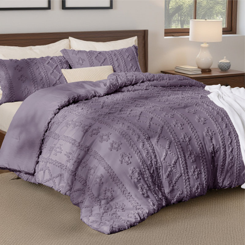 Ensemble d'édredon touffeté Boho, Grand lit, Mauve gris