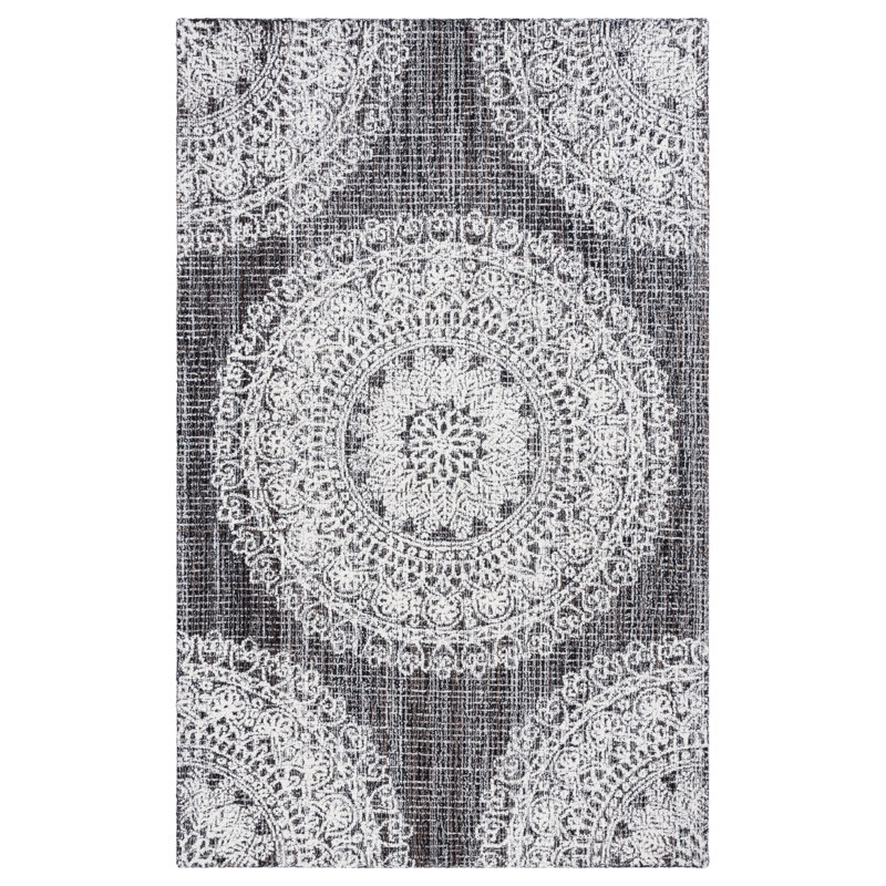 Ebony Hand Tufted Wool Cotton with Latex Moroccan Rug in Brown/Ivory, Rectangle 4' x 6'