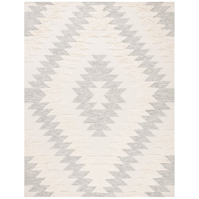 Alimatou Hand Woven Wool/Cotton Southwestern Rug in Ivory/Gray