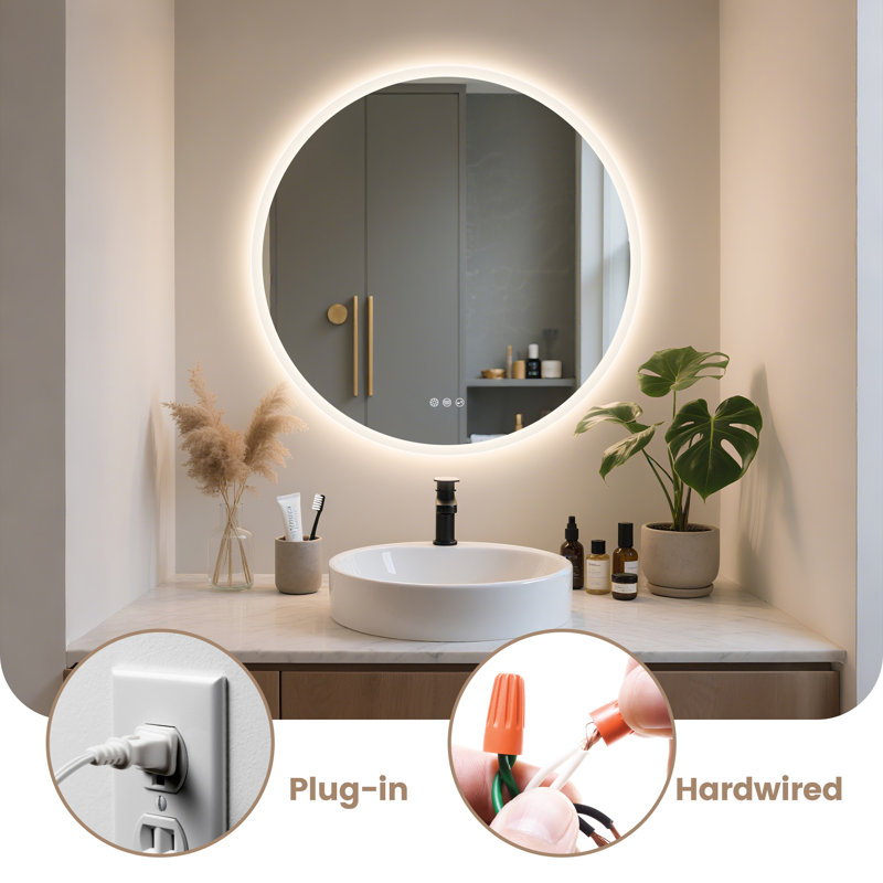 Miroir de salle de bain à DEL rond avec fonction anti-buée à intensité variable Bluetooth, 43,2 po x 42,6 po