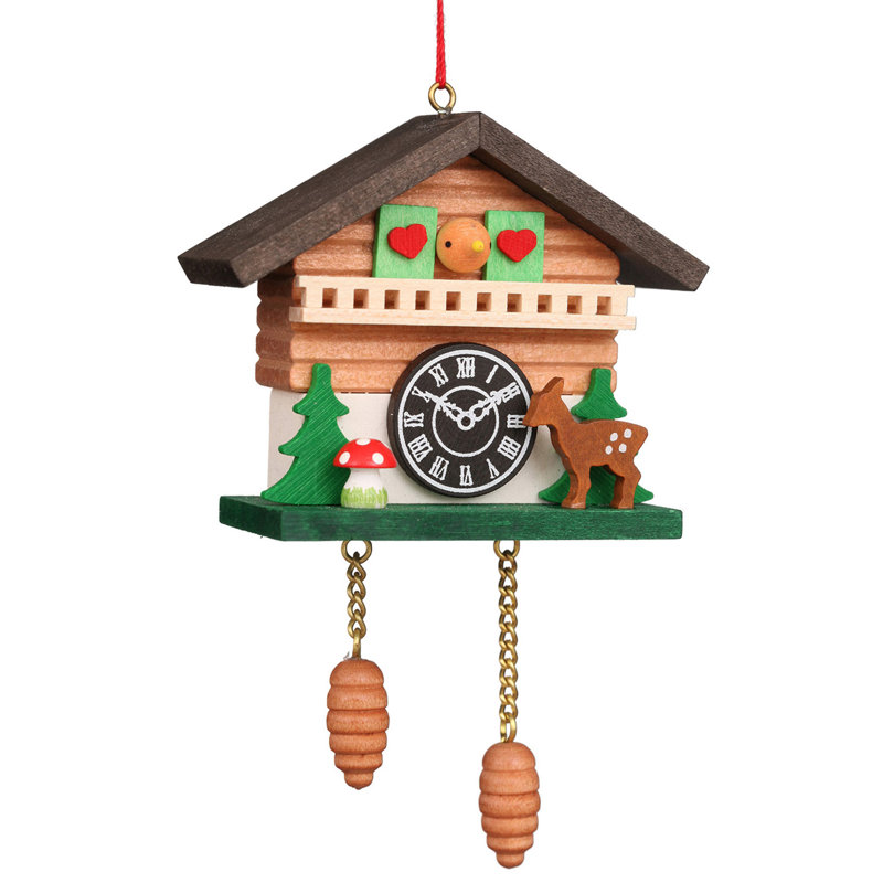 Chalet Cuckoo Clock with Tree Hanging Figurine Ornament