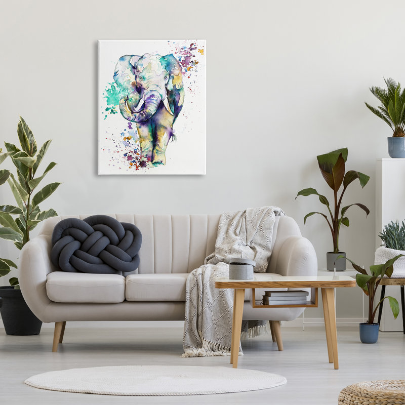 «Street Style Speckled Elephant Paint Splatter Animal» par Emma Catherine Debs - impression, H 40 po x l 30 po x P 1,5 po