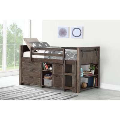 Ivanna Twin Solid Wood Platform Loft Bed with Bookcase by Harriet Bee