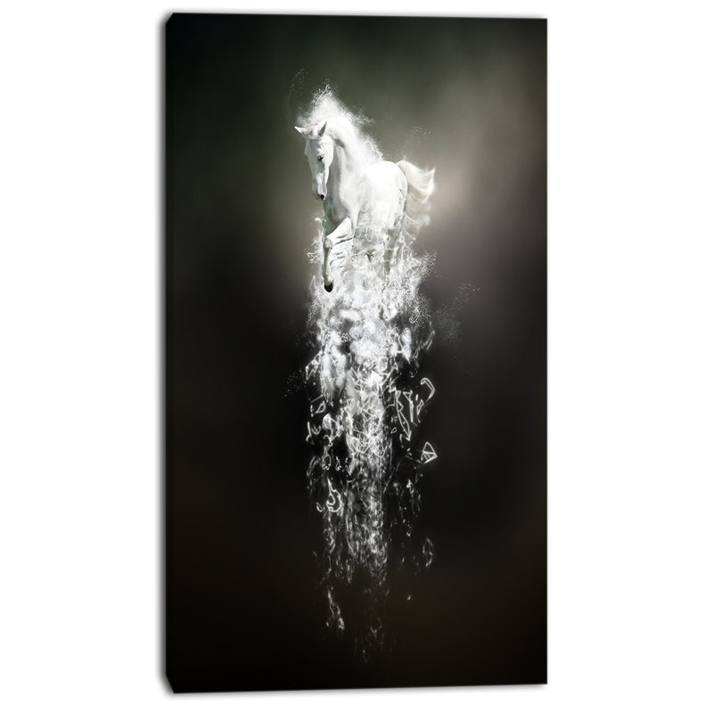 « fantastique white cheval running », impression sur toile tendue, H 32 po x l 16 po x P 1 po