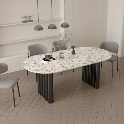 Oval Faux Marble Top Dining Table