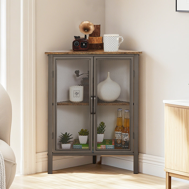 Armoire de rangement triangulaire 3 portes Leilla, Brun rustique / gris