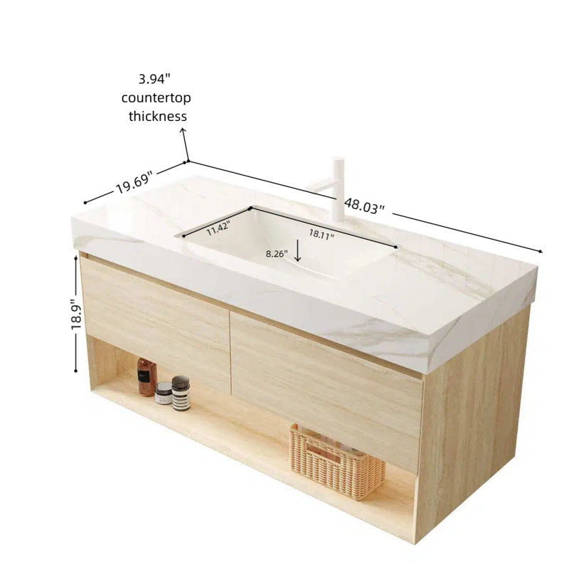 Dessus de meuble-lavabo flottant 48 po Calacatta, L 48 po