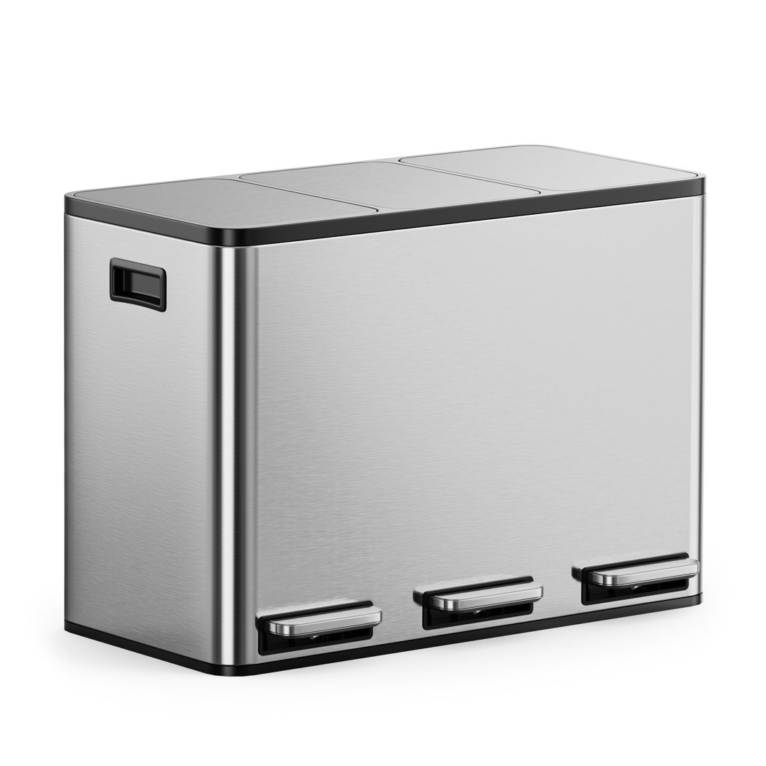 Stainless Steel 45 Litre Step On Multi-Compartments Trash & Recycling Bin