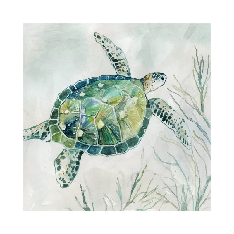 «Seaglass Turtle I» par Carol Robinson - reproduction, Pas de tapis, Toile tendue, H 18 po x l 18 po x 1,5 po