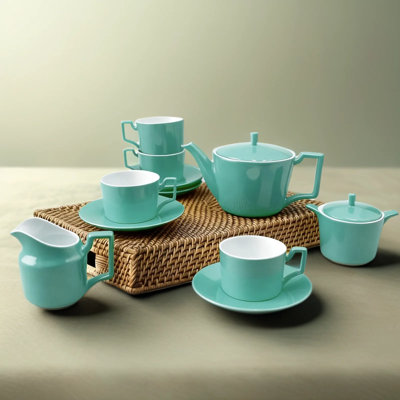 Porcelain Tea Set For 4 With Teapot, Cups, Saucers, Sugar Bowl And Creamer - Complete Service Set For Afternoon Tea, Coffee, Or Entertaining - Dishwasher And Microwave Safe High-Temperature Fired Porcelain
