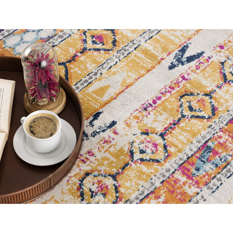 Tapis de couloir multicolore tissé à la machine Ikat Aryiana, Rectangle 4 pi x 6 pi