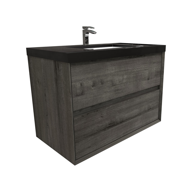 36" Wall-Mounted Single Bathroom Vanity Set, Smoke Oak