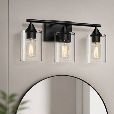 Applique murale 3 lumières pour salle de bain industrielle en verre noir mat