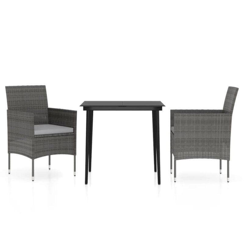 Long Dining Set with Cushions, Dark Gray Cushion/Gray Frame, 29.1" H x 31.5" W x 31.5" D, 2