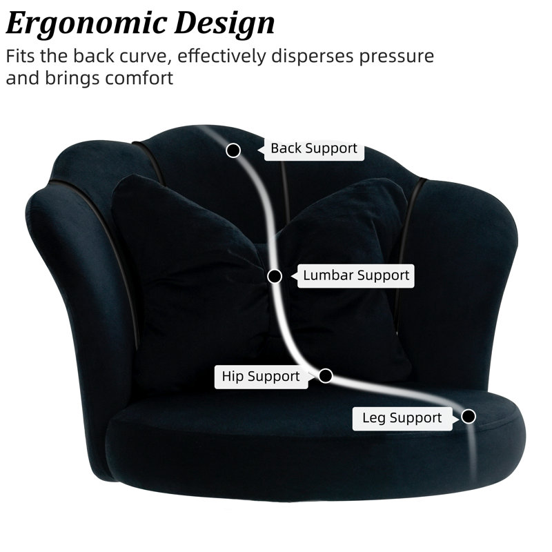 Cute Petal Desk Chair Velvet Vanity Chair With Bow Cushion, Butterfly Office Chairs For Bedroom Computer Task Chairs With Back