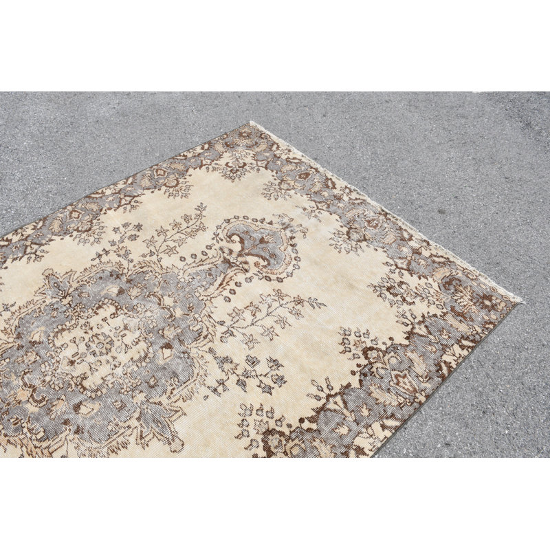 Tapis turc rétro en laine: fait à la main, naturel, biologique, décor oriental antique non teinté SN-4356 brun / beige