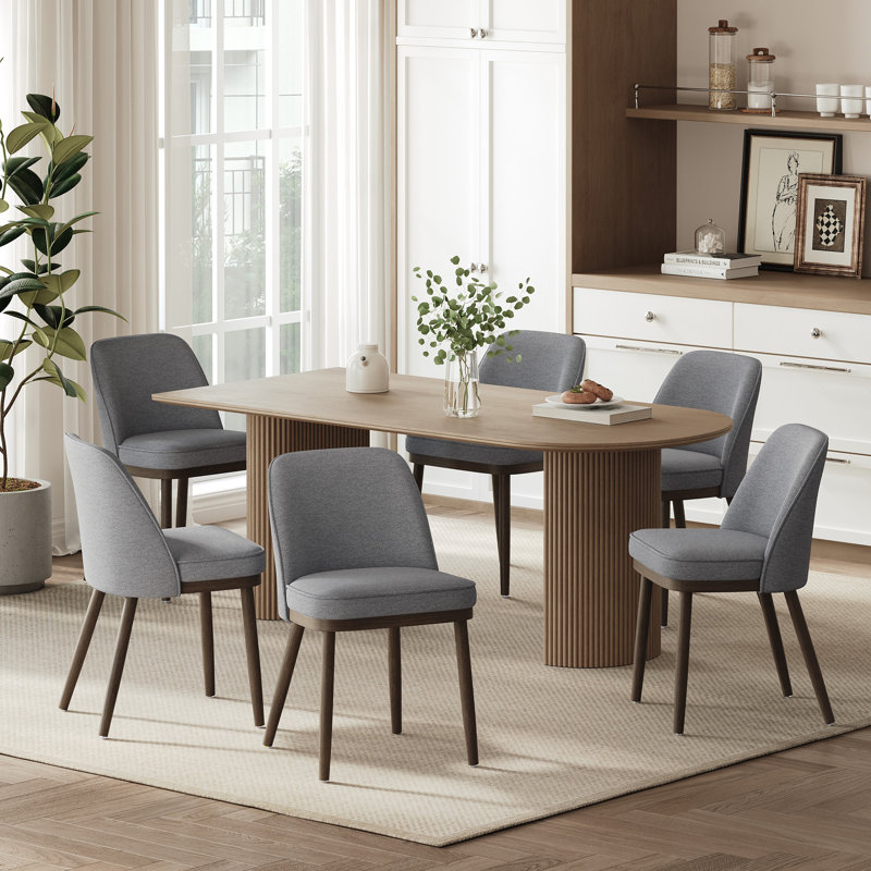 Chaise de salle à manger rembourrée moderne avec dossier courbé et pieds en bois massif, Gris