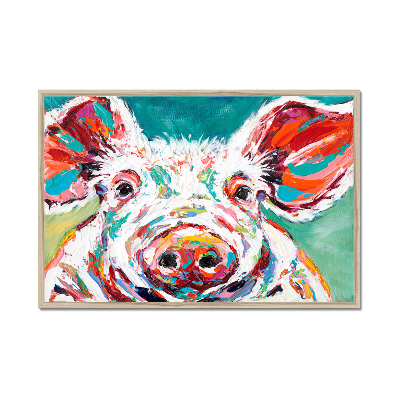 Piggy II by Carolee Vitaletti - Painting, 24cm H x 34cm W, Natural Wood Single Picture Framed Paper