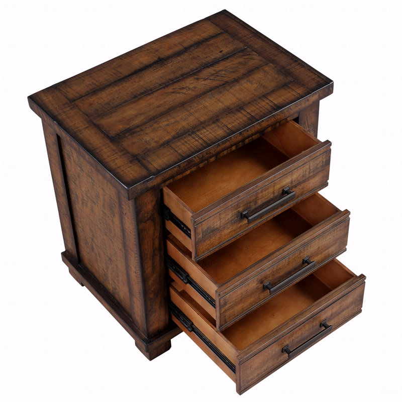 Table de chevet rustique en bois massif récupéré à trois tiroirs Rustic