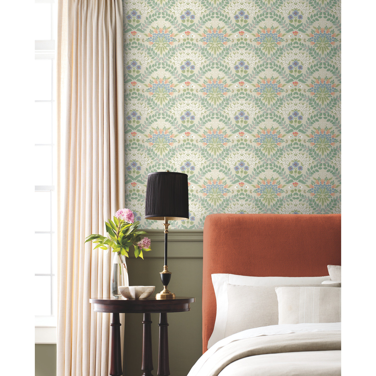 Bramble Wallpaper Double Roll, Beige/Green