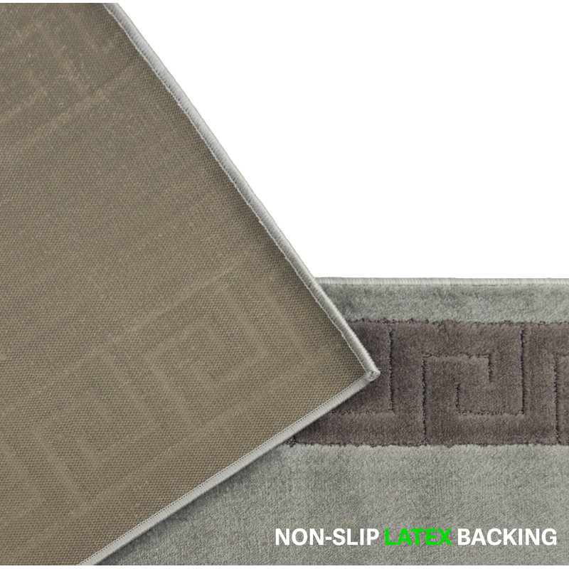 Soft Medium Pile Anti Slip Antibacterial Greek Bordered Gray Design Custom Size Long Rug Runner, Runner 2'7" x 8'